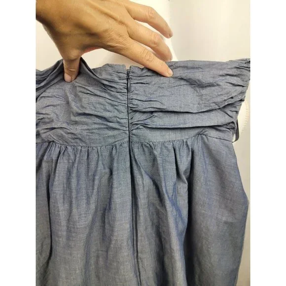 J.Crew Strapless Chambray Rose and Ruffle A-Line Dress 100% Cotton Size 0 - Picture 9 of 9